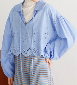 GeeRA（ジーラ）の「刺しゅうデザインショート丈ブラウス（ブラウス）」｜ライトブルー