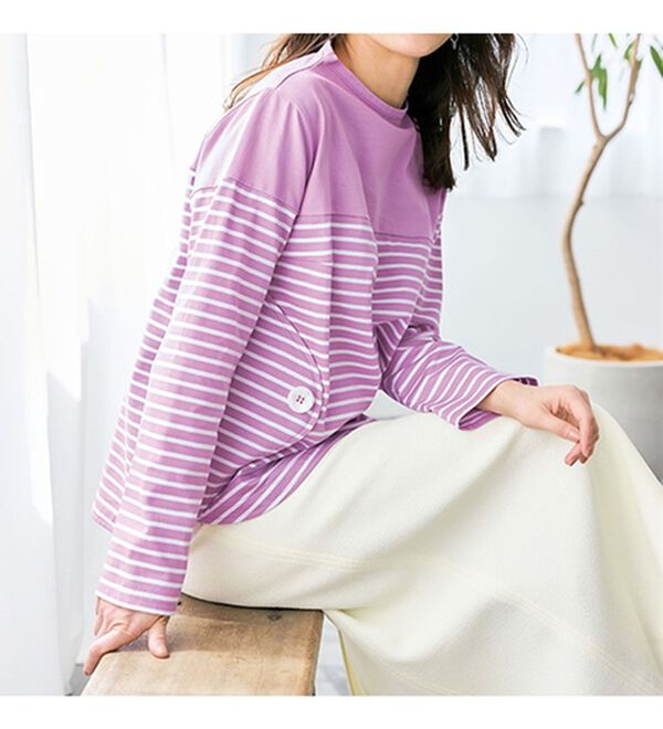 VINNO（ヴィノ）の「＜日本製＞釦デザインボーダープルオーバー（カットソー）」｜詳細画像