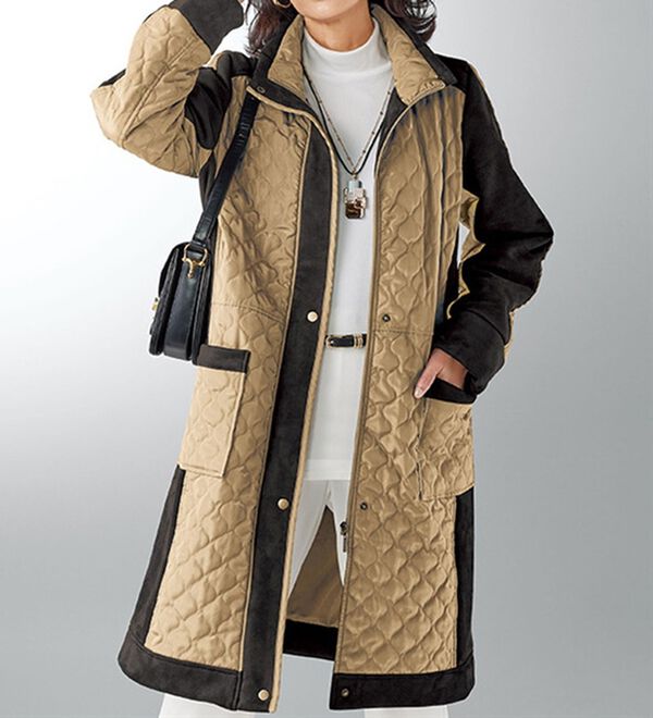 BELLUNA（ベルーナ）の「スエード調切替配色中わたデザインコート（ハーフコート）」｜詳細画像