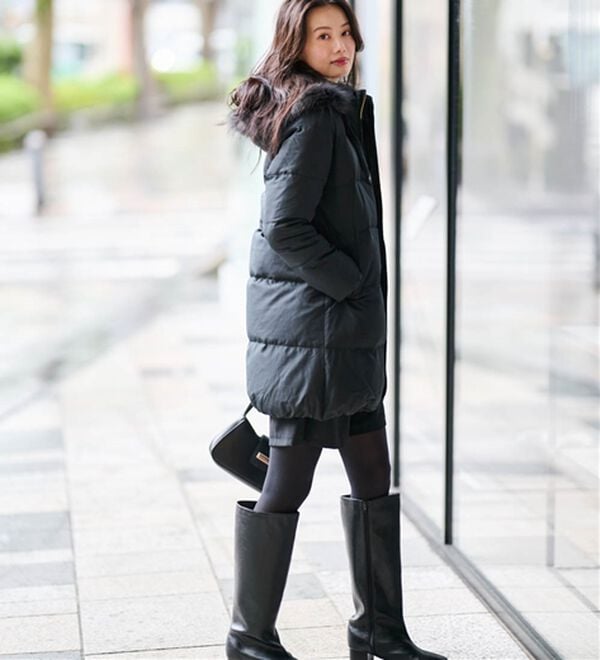 Leilian 【美品】 2WAY リアルファー ライナー 紺 ネイビー コート