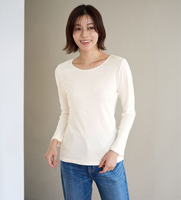 LAVIENNE（ラヴィエンヌ）の「【医師オススメ】綿１００％吸湿発熱あったかインナー　クルーネックインナー長袖（肌着・インナーウェア）」｜詳細画像