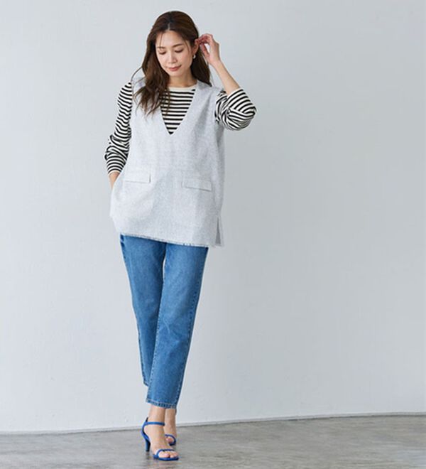 Pierrot（ピエロ）の「【選べるネック】パワーショルダーリブニット（ニット・セーター）」｜詳細画像