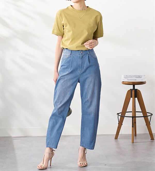 BELLUNA（ベルーナ）の「ひんやり冷感！カーブシルエットデニムパンツ（ワイドパンツ・ガウチョ）」｜詳細画像