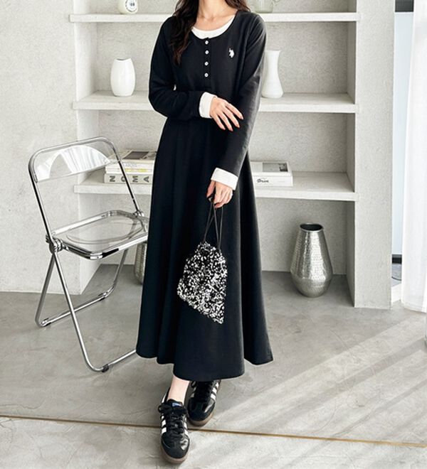 GeeRA（ジーラ）の「【U.S.POLOASSN】レイヤード風ヘンリーネックワンピース（カットソーワンピース）」｜詳細画像