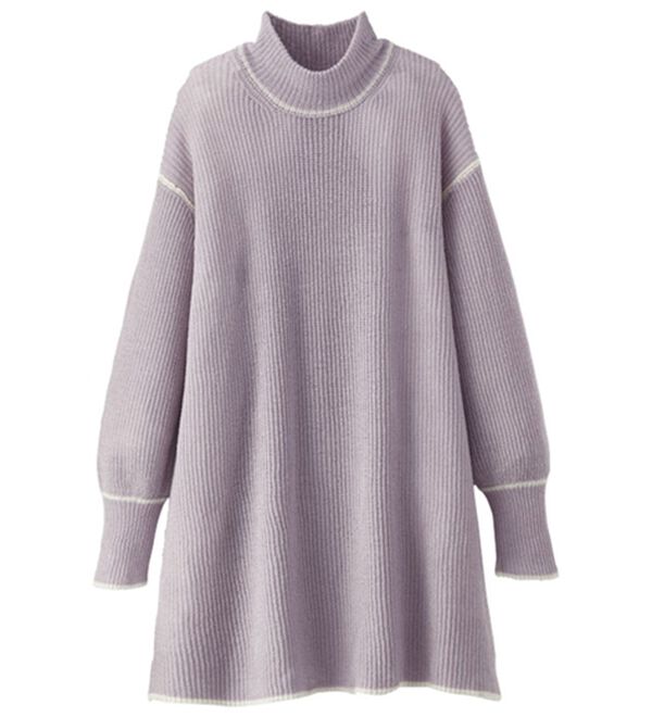BELLUNA（ベルーナ）の「やわらかウールカシミヤ配色デザインチュニック（チュニック）」｜グレイッシュパープル系