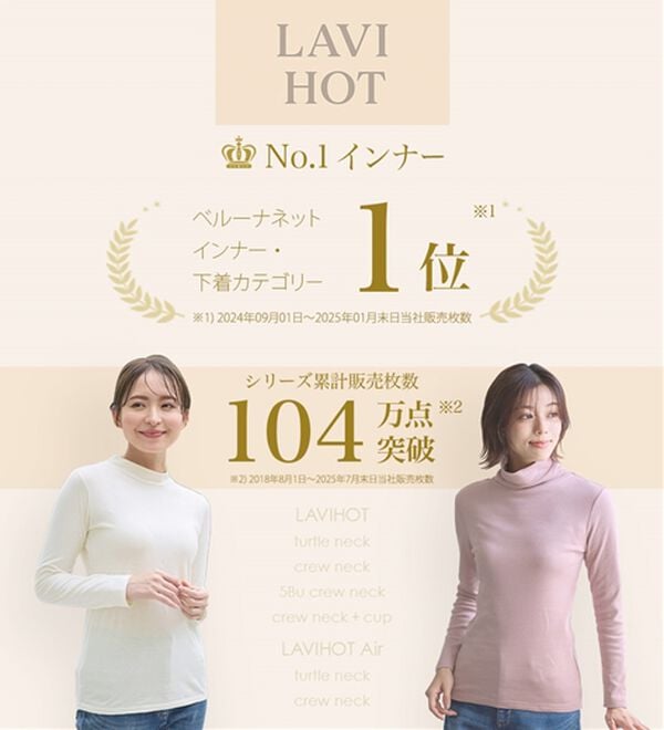 LAVIENNE（ラヴィエンヌ）の「【敏感肌さんに】綿１００％吸湿発熱あったかインナー　クルーネック５分袖（肌着・インナーウェア）」｜詳細画像
