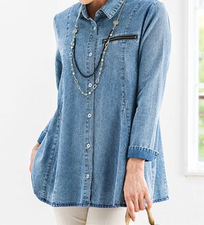 ルフラン（ルフラン）の「ジッパー使いのデニムチュニック（シャツ）」｜詳細画像