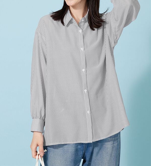 BELLUNA（ベルーナ）の「シアーストライプ素材ベーシックシャツ（シャツ）」｜詳細画像