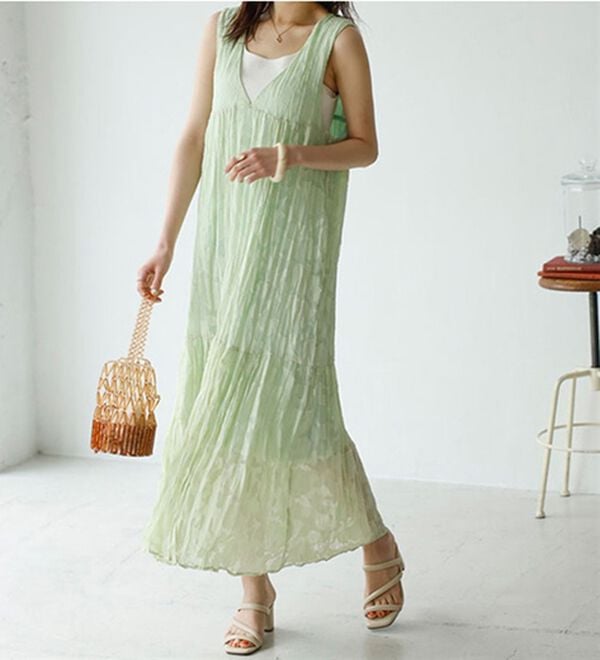 GeeRA（ジーラ）の「フラワージャカードノースリーブワンピース（その他ワンピース）」｜ライトグリーン