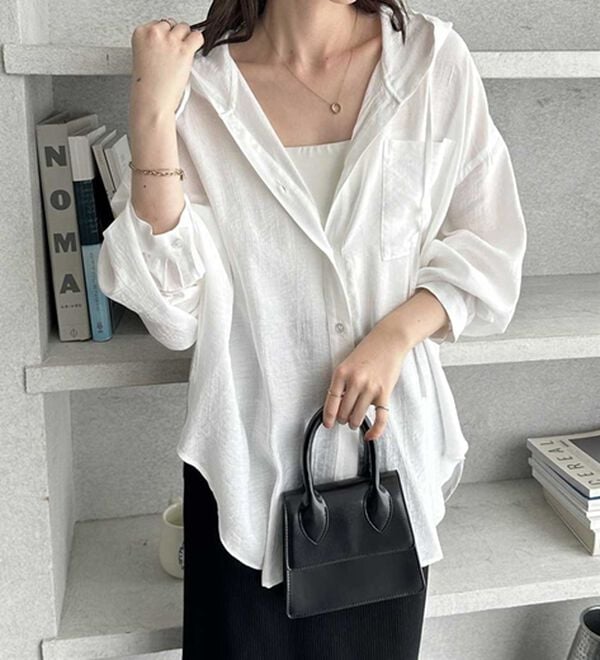 GeeRA（ジーラ）の「羽織にも◎フード付きオーバーサイズシャツ（シャツ）」｜詳細画像