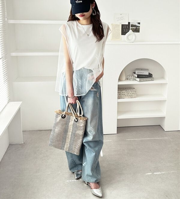 GeeRA（ジーラ）の「チュールカバーフレンチスリーブカットソー（カットソー）」｜詳細画像