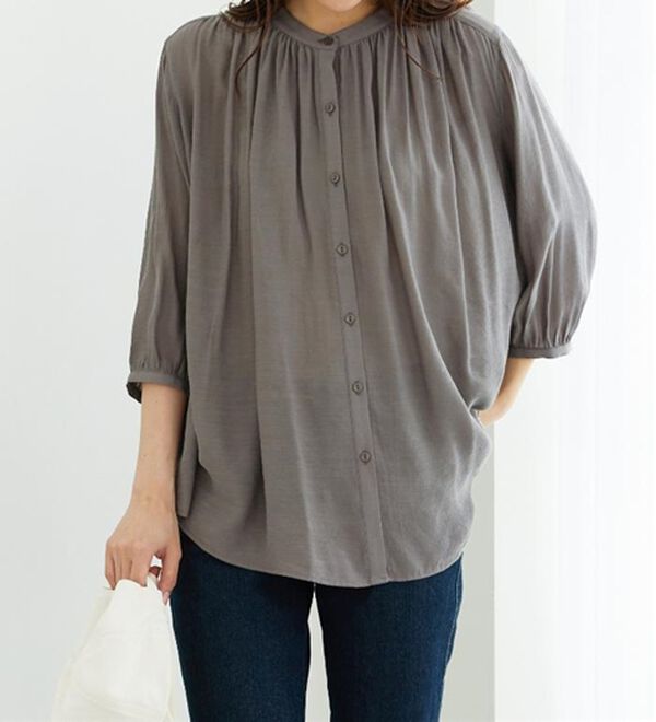 BELLUNA（ベルーナ）の「スラブ素材ギャザーデザインブラウス（ブラウス）」｜詳細画像