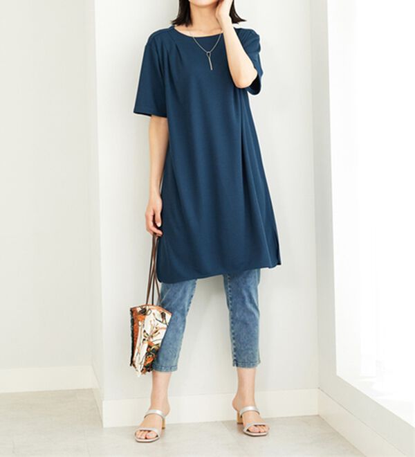 BELLUNA（ベルーナ）の「かのこ素材肩タックデザインワンピース（チュニック）」｜詳細画像