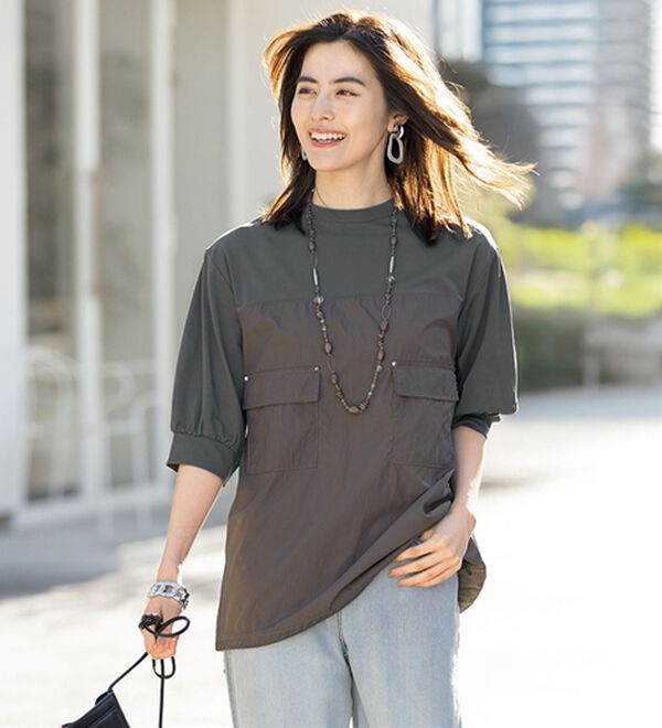 ルフラン（ルフラン）の「【３色組】さらりと着られる異素材切替プルオーバー（カットソー）」｜詳細画像