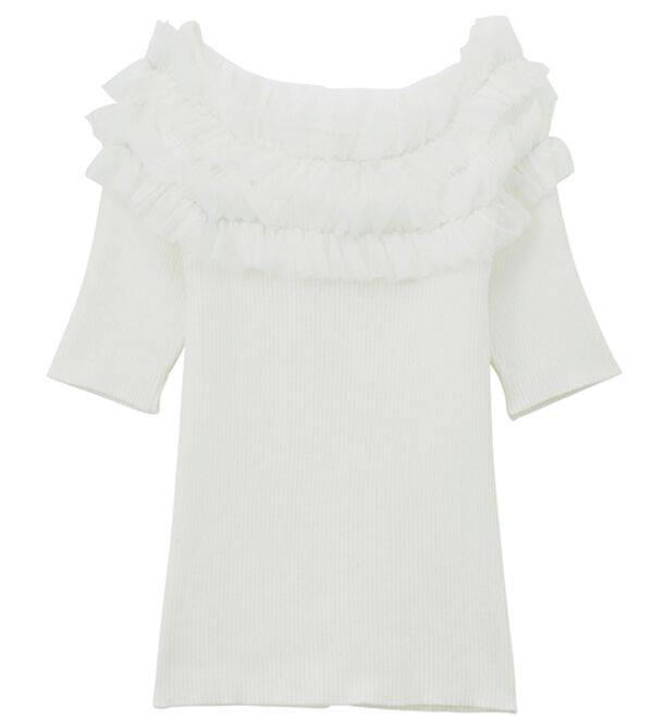 RANAN（ラナン）の「チュールフリルオフショルニット（ニット・セーター）」｜詳細画像