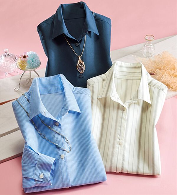 ルフラン（ルフラン）の「【３色組】機能付♪袖デザインシャツ（ブラウス）」｜3色組