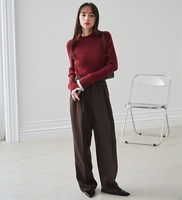 RANAN（ラナン）の「【春色追加】シアーフリル袖ハイネックリブニット（ニット・セーター）」｜詳細画像