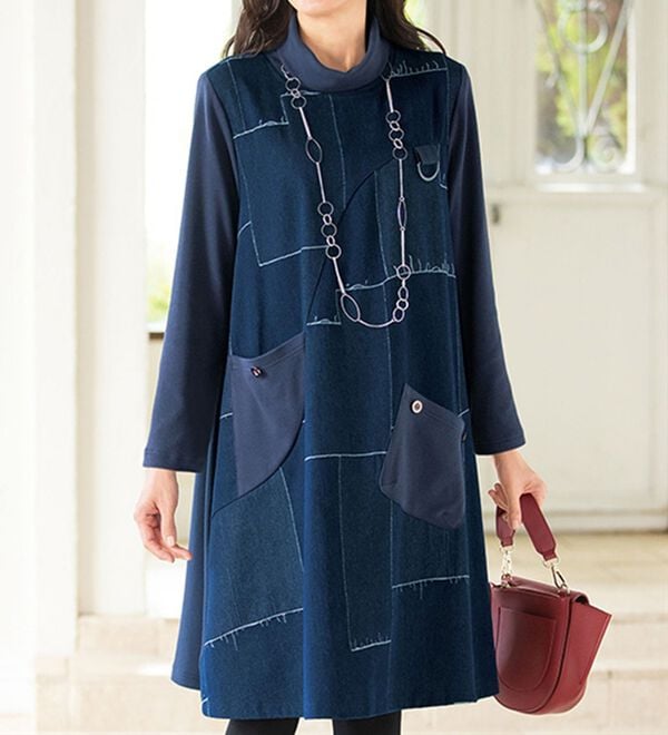 ルフラン（ルフラン）の「パッチワーク風ジャカードデニムワンピ＜ジーレ＞（チュニックワンピース）」｜詳細画像