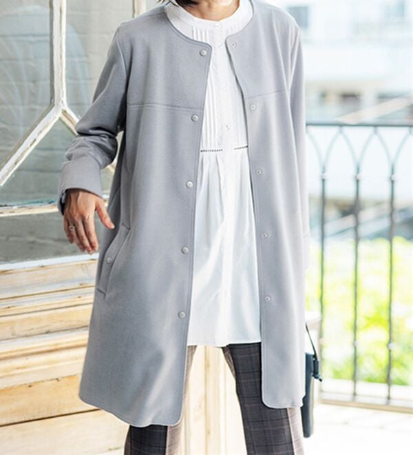 BELLUNA（ベルーナ）の「スエード調ノーカラーロング丈ジャケット（ノーカラージャケット）」｜詳細画像