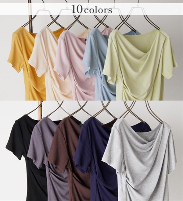 RANAN（ラナン）の「【ひんやり/UV対策】上品ドレープリブTシャツ（カットソー）」｜詳細画像