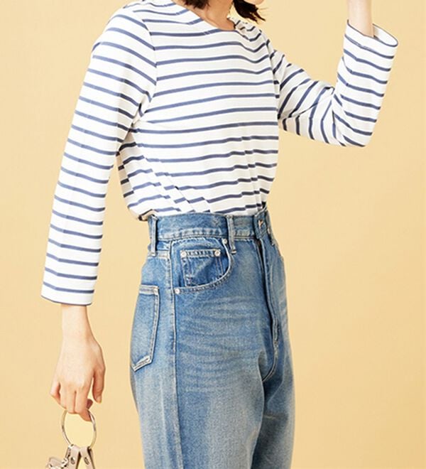 BELLUNA（ベルーナ）の「柔らかポンチ素材ボーダープルオーバー（カットソー）」｜詳細画像