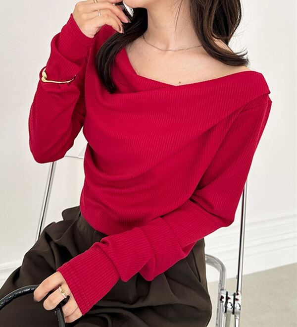 RANAN（ラナン）の「【春色追加】上品ドレープリブロングＴシャツ（カットソー）」｜詳細画像