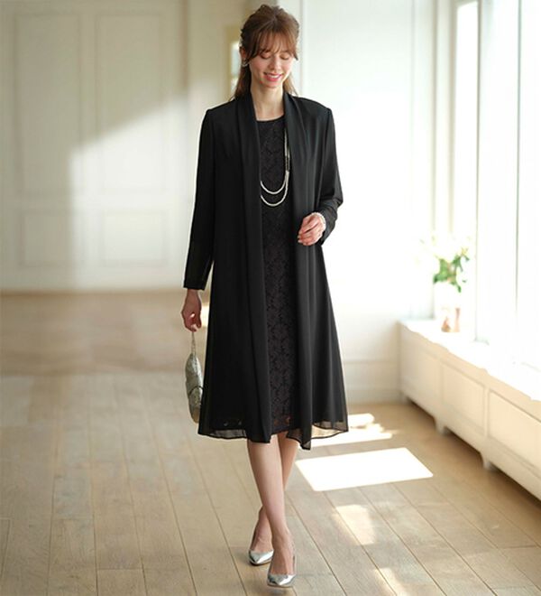 BELLUNA（ベルーナ）の「軽やかロングジャケットレースワンピースアンサンブル（ワンピースセットスーツ）」｜詳細画像