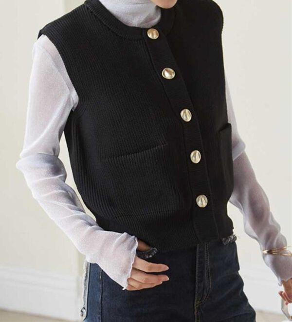 RANAN（ラナン）の「ニュアンスボタンニットベスト（ベスト）」｜ブラック
