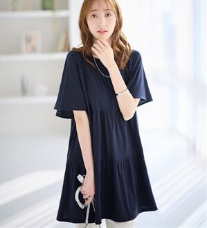 alotta（アロッタ）の「楽に可愛く！ふんわり綿混ティアードチュニック（チュニック）」｜ネイビー