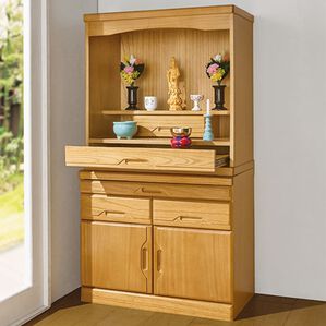 「セットでお得　天然木モダン風仏壇（仏壇・仏具）」｜ライトブラウン