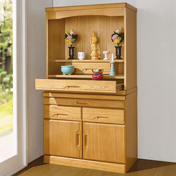 「セットでお得　天然木モダン風仏壇（仏壇・仏具）」｜ライトブラウン