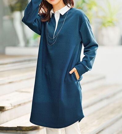 BELLUNA（ベルーナ）の「ボーダージャカード素材ラガーシャツワンピース（カットソーワンピース）」