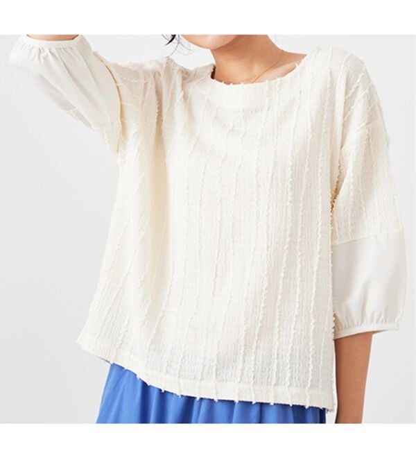 BELLUNA（ベルーナ）の「楊柳ストライプ刺しゅうブラウス（カットソー）」｜詳細画像