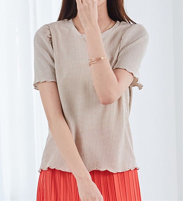 RANAN（ラナン）の「ギンガムチェック楊柳Ｔブラウス（カットソー）」｜詳細画像