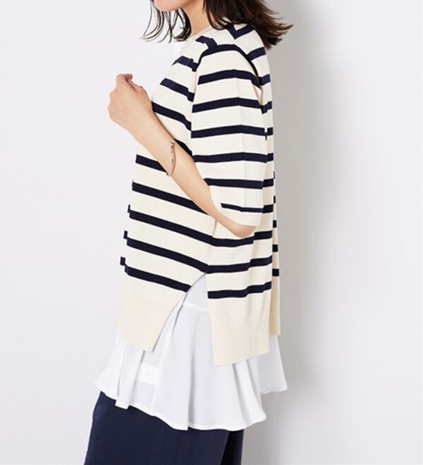 BELLUNA（ベルーナ）の「【2点セット】バックスリットボーダーニットアンサンブル（ニット・セーター）」｜詳細画像