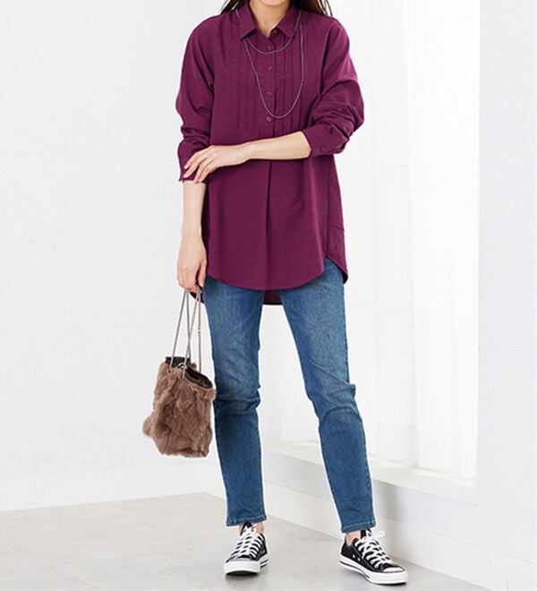 BELLUNA（ベルーナ）の「麻調素材タックデザインシャツチュニック（チュニック）」｜詳細画像