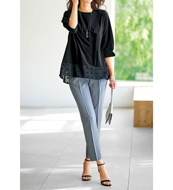 BELLUNA（ベルーナ）の「ヒンヤリ爽快！麻調ビンテージテーパードパンツ（テーパードパンツ）」｜詳細画像