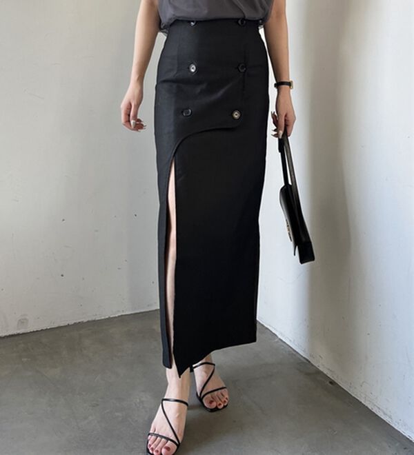 VIVIENNETAM ボディスカート山羊皮 1番外側ボタンでウエスト37×2㎝ フロントボタンハイウエストスカート - ベルーナ【公式】