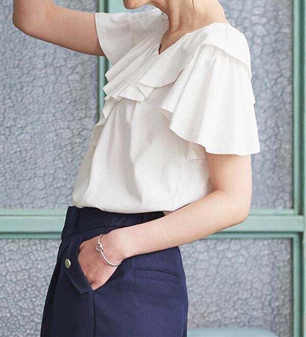 RANAN（ラナン）の「ひんやり！綿１００％フリル衿カットソープルオーバー（カットソー）」｜詳細画像