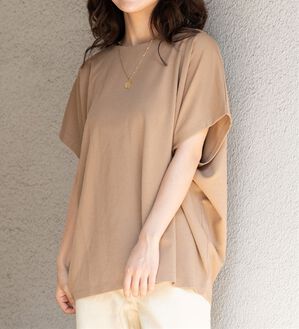 A HAPPY MARILYN（アハッピーマリリン）の「【Ｌ～６Ｌ】大人の今どきベーシック 立体感 ポンチ トップス 選べる袖丈（Tシャツ）」｜ベージュ