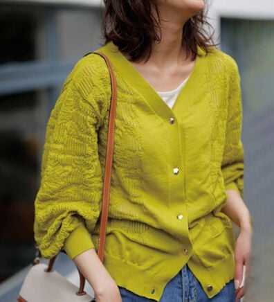 RANAN（ラナン）の「メッシュ編ジャカードニットカーデ（ニットカーディガン）」