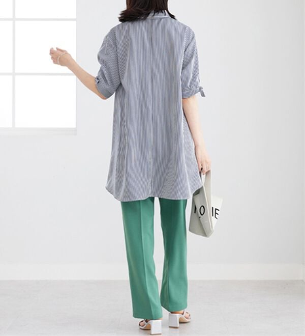 BELLUNA（ベルーナ）の「【接触冷感】麻調素材袖リボン使いシャツチュニック（チュニック）」｜詳細画像