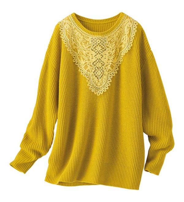 BELLUNA（ベルーナ）の「配色レースあぜ編ニット（ニット・セーター）」｜詳細画像