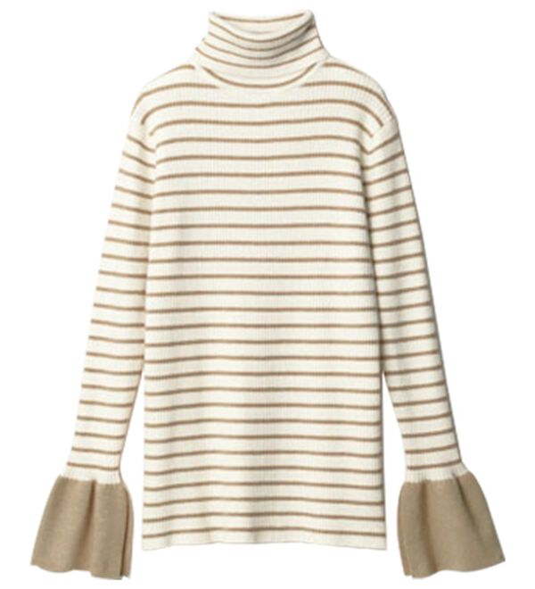 RANAN（ラナン）の「＜ムースタッチ＞洗える！バイカラータートルリブニット（ニット・セーター）」｜ベージュボーダー