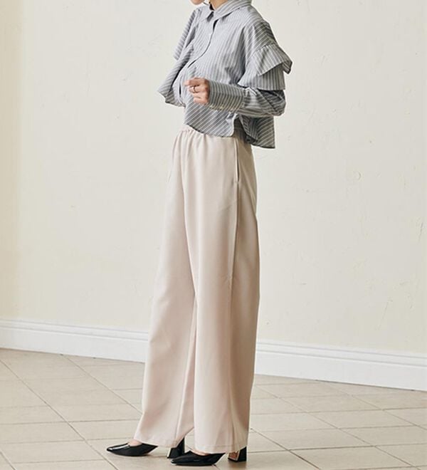 RANAN（ラナン）の「ウエストシャーリングギャザーパンツ（ワイドパンツ・ガウチョ）」｜詳細画像