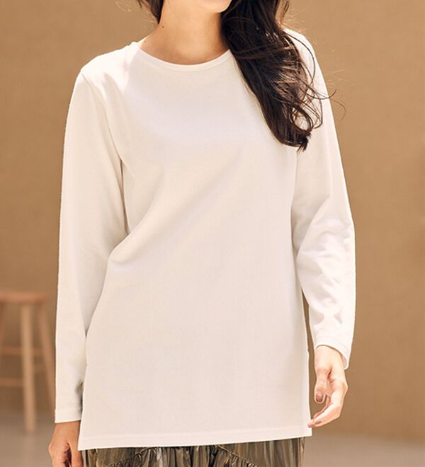 RANAN（ラナン）の「＜ＢＣ＞綿１００％&times;吸湿発熱！あったか裾スリットロングプルオーバー（カットソー）」｜詳細画像