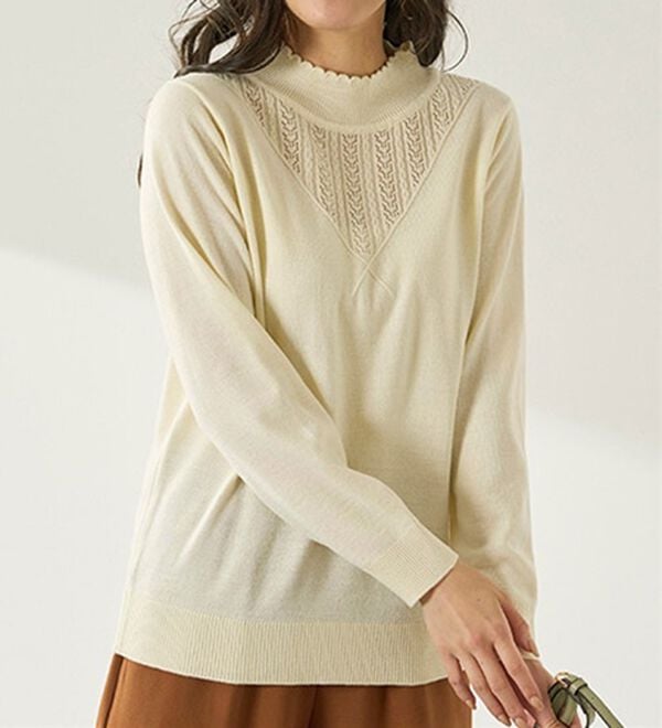 BELLUNA（ベルーナ）の「静電防止！洗えるウール入り透かし編みセーター（ニット・セーター）」｜詳細画像