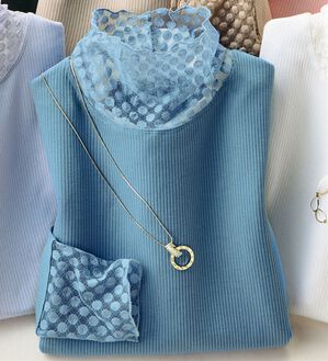 ルフラン（ルフラン）の「重ねてかわいい水玉使いカットソー（カットソー）」｜ブルーグレー