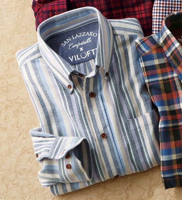 「＜バイロフト（Ｒ）＞カシミヤタッチネルシャツ（メンズシャツ）」｜マルチストライプ