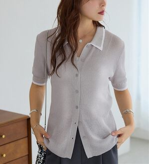 Viola e Viola（ヴィオラ エ ヴィオラ）の「アソートシアーリブニットポロシャツ（ポロシャツ）」｜グレー系